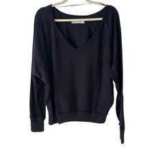 We The Free Oversized Waffle Knit Grunge Pullover  Dark Grey  XS