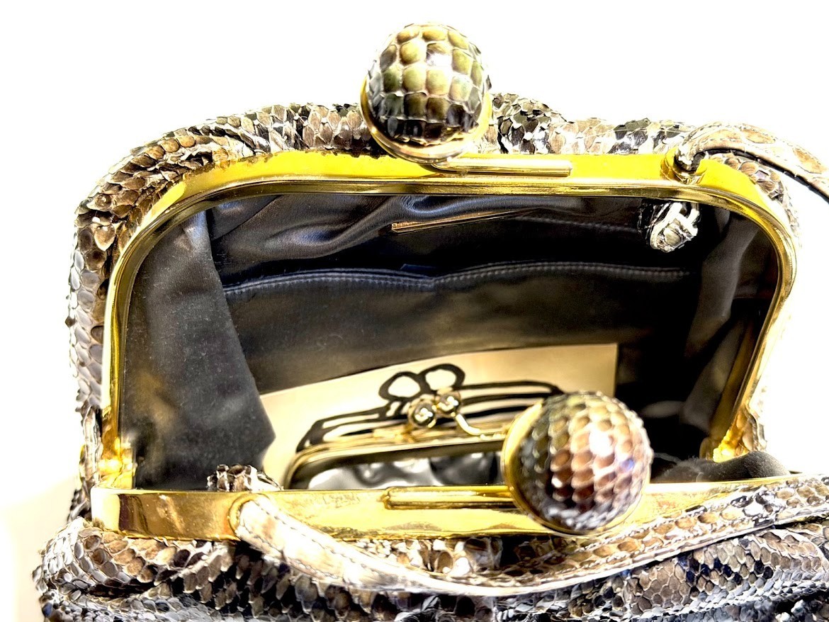 vintage Judith Leiber python bag with box, coin p… - image 14
