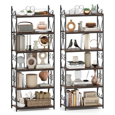 2PCS 6-Tier Bookshelf, 71.5  Industrial Tall Bookcase w/ Open Shelves for Study