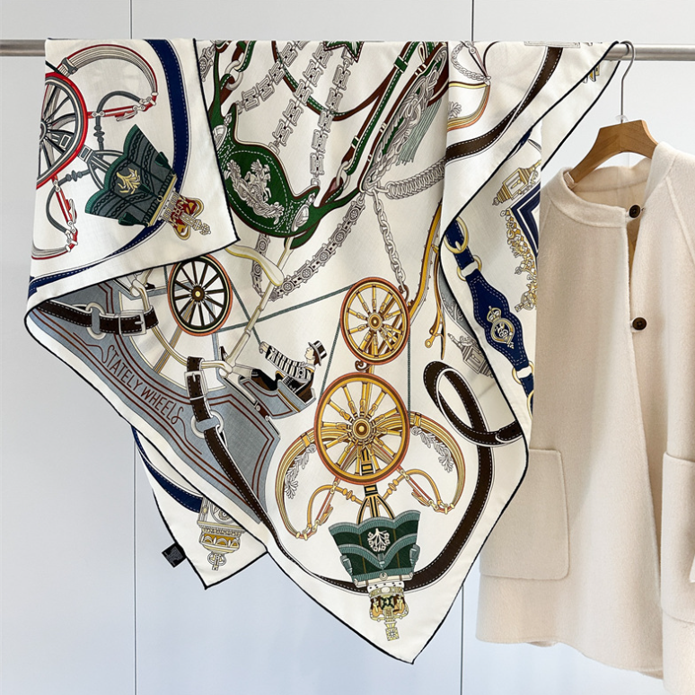 70% Cashmere 30% Silk Wrap Scarf wheel Print Double Face Print Shawl 135X135cm