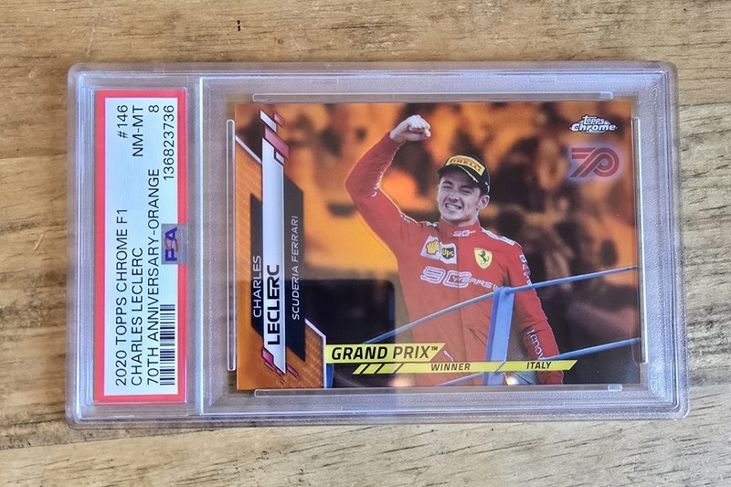 CHARLES LECLERC PSA 8 2020 TOPPS CHROME F1 #146 70TH ANNIVERSARY ORANGE RC 503