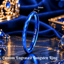 2/4/6/8mm Tungsten Rings With Blue Faceted, Engraved Tungsten Band