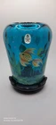 Fenton Ocean Blue Vase Koi Fish ~ Hand-Painted & Signed ~ RARE