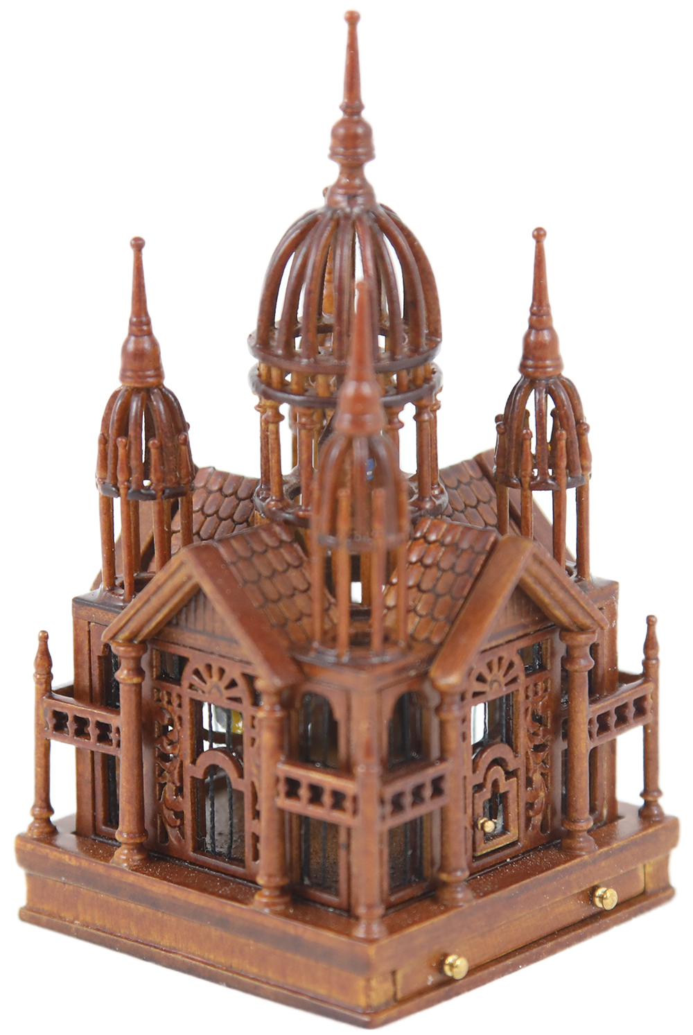 Dolls House Ornate Walnut Victorian Multi Birdcage with Bird JBM Miniature
