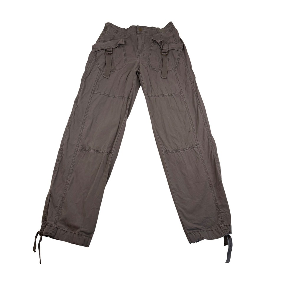 SO Gray Cargo Parachute Pants Womens Small Low Rise D-Ring Drawstring Hem Y2K