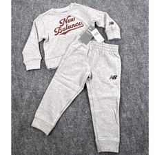 New Balance Boys 2PC Fleece Set 2T Gray Sweatshirt Jogger Pants Logo NWT
