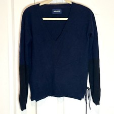 Zadig  Voltaire Atsui Navy Black Color Block Side Tie Cashmere Sweater S