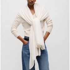 J.Crew Oversized Cashmere Wrap One Size Cream Soft Scarf Shawl Travel Layering