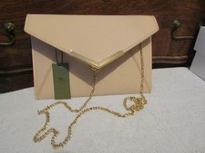 DEXMAY Tan Faux Leather Evening Envelope Style Clutch Handbag Shoulder Chain