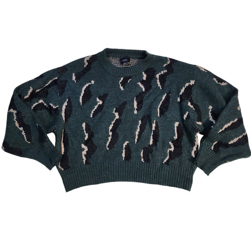 Lumiere Green & Black Fluffy Cropped Oversized Sweater Size Medium