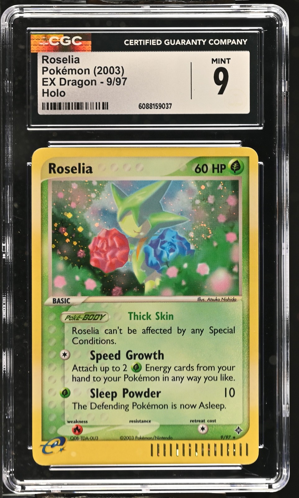 CGC 9 MINT Roselia 2003 EX Dragon 9/97 Holo SWIRL Pokemon Card