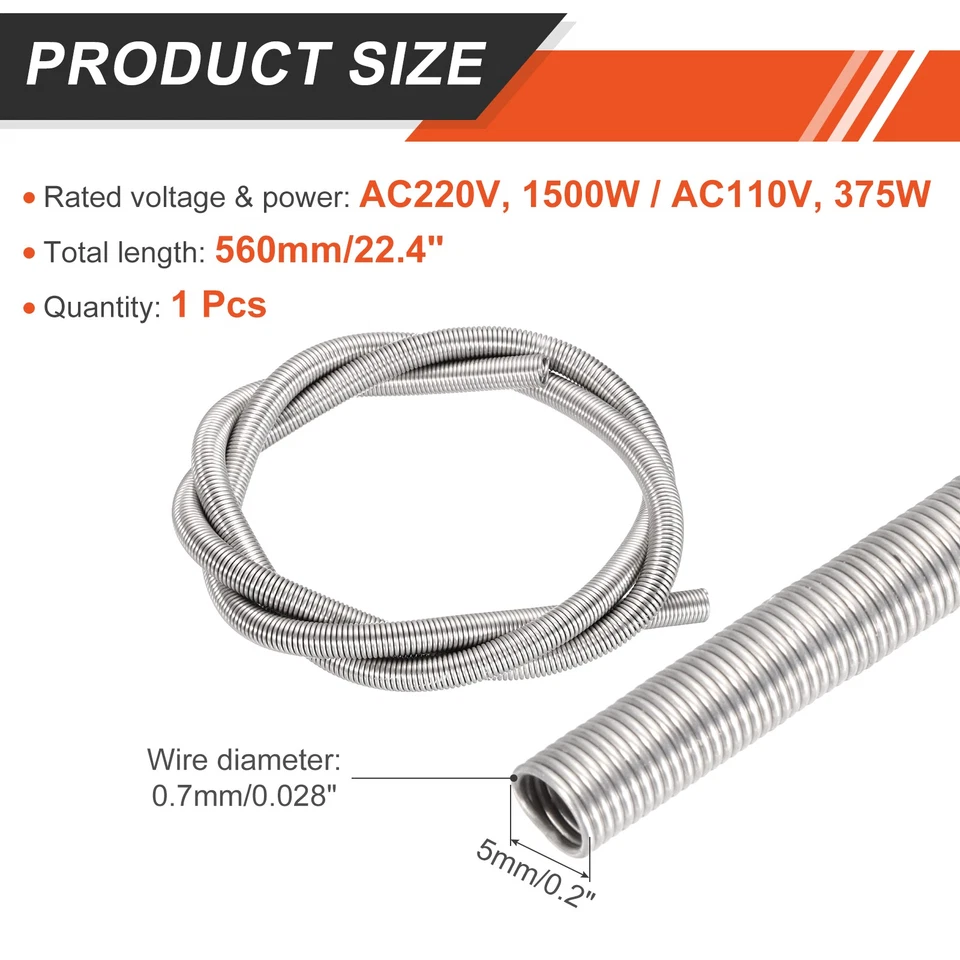 1 Pcs Nichrome Heating Element Coil, AC220V 1500W / AC110V 375W, 5mm x560mm - Image 2 of 4