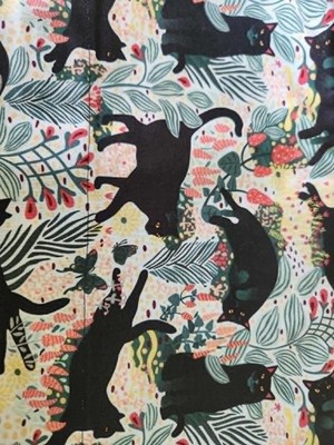 Set of 2 Completed Cotton Pillowcases! Handmade! Black Cat Playing in the plants