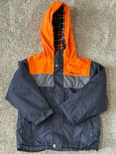 Boys London Fog Fleece Lined Jacket Hooded Size 7 Lightweight Blue Orange EUC