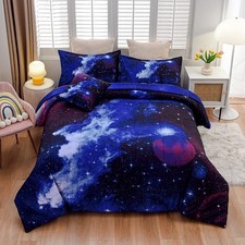 Galaxy 6Pcs Bedding Sets Outer Space Comforter Bed in a Bag 3D Printed Quilt,For