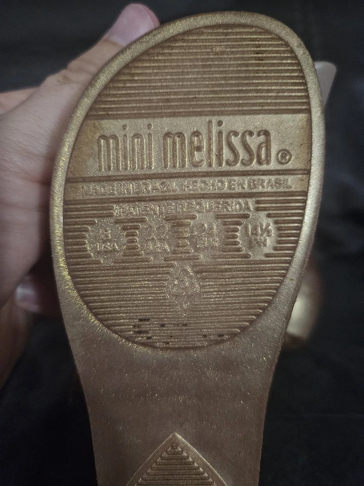 Mini Melissa Rosa Dorado Rosa Metálico Niñas Pequeñas Zapatos con Lazo Talla 8 Foto 3 de 4