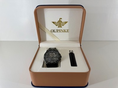 OUPINKE Herrenuhr Automatik Luxus Skelett Mechanik Schwarz Zifferblatt 