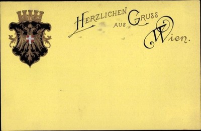 Embossed Coat of Arms Litho Greetings from Vienna - 10817571
