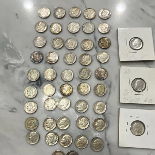 New ListingRoosevelt Dimes Lot Silver50c, 1943 1960 Circulated  Coins,132g90%silver