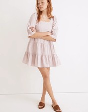 Madewell Poplin Lizzie Babydoll Dress Women’s Size 4 Ruffled Sleeves Rose