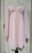 Crystal Doll Pink Swiss Dot Baby Doll Dress M Boho Romantic Feminine