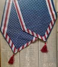 Patriotic Table Runner Red White  Blue Stars Stripes American Flag 75  Long