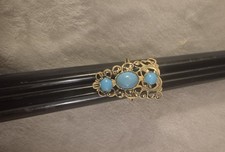Vtg Brass Filigree Turquoise Glass Cabochon Ring Goth Medieval Bohemian Sz 9