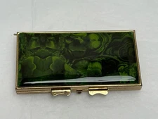 Vintage Green Marble Look Mirror Compact 3.25 X 1.75”