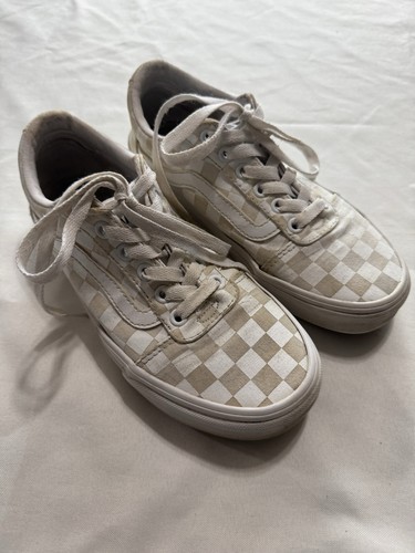 Beige Checkered Vans Old Skool Sneakers Women’s 6.5 Skate Shoes