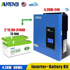 4200W 24V Hybrid Solar Inverter MPPT Charger 7.6KWh Lithium LiFePO4 Battery set