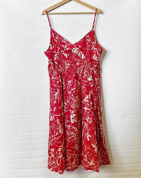 Jacqui Womens Dress AU 18 Red White Floral Sleeveless Midi Sundress Lined