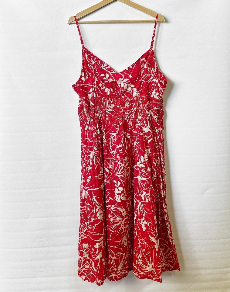 Jacqui Womens Dress AU 18 Red White Floral Sleeveless Midi Sundress Lined