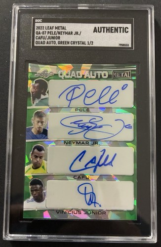 2022 Leaf Metal Quad Auto Pele Neymar Cafu Vinicius Jr. Green Crystal /2 - SGC