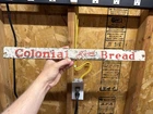 Vintage Original Colonial Good Bread Tin Shelf Door Push Sign Advertising