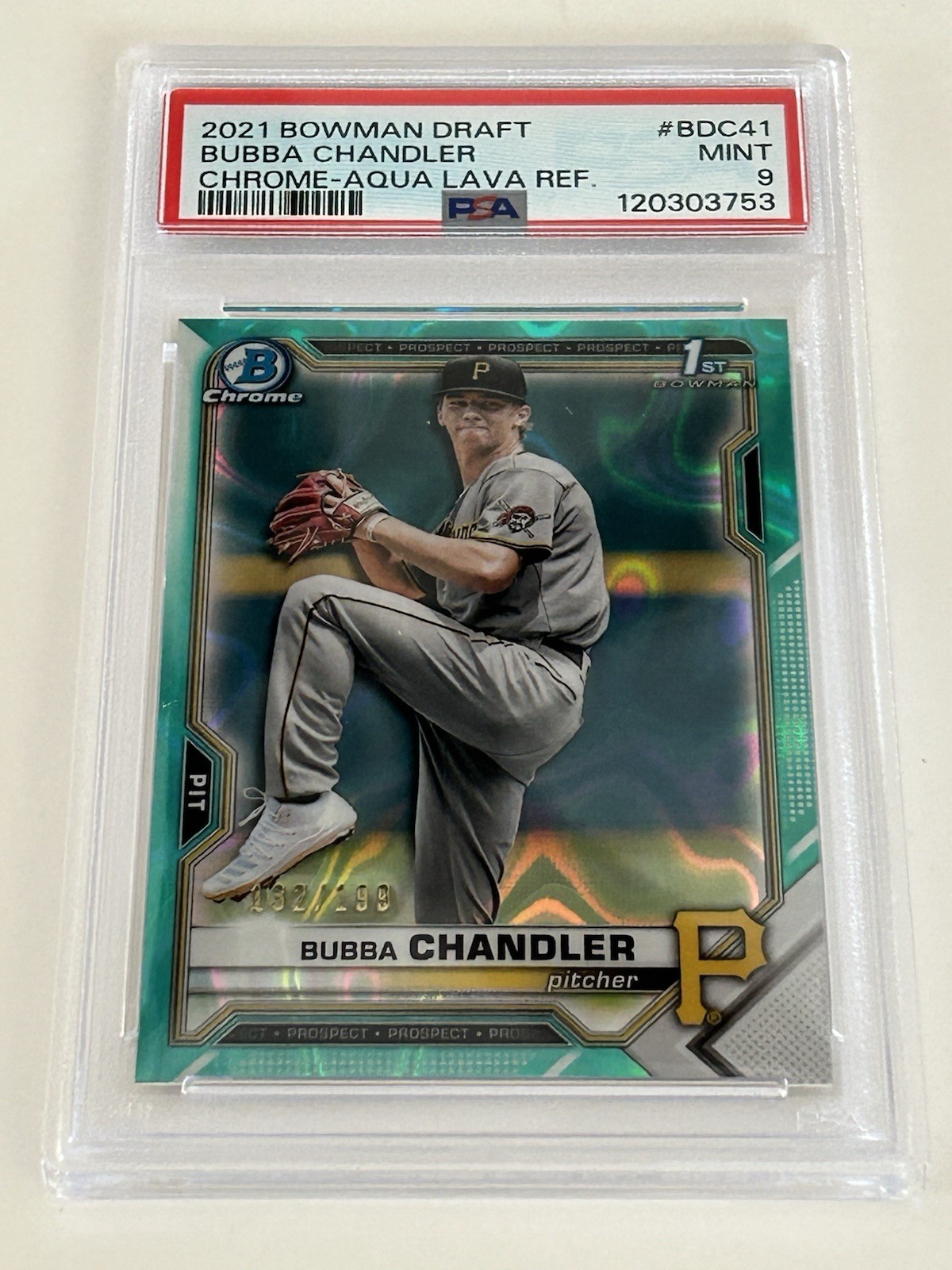 2021 1st Bowman Chrome Draft Bubba Chandler Aqua Lava Refractor /199 PSA 9 Mint