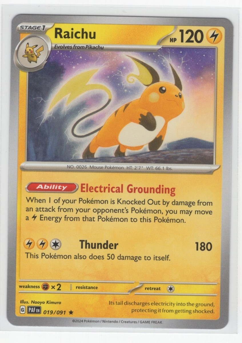 Pokemon Paldean Fates NON Holo Rare Raichu - 019/091 - DECK