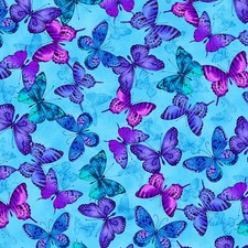 Midnight Blooms Blue Flying ButterfliesTimeless Treasures BTY 44" Wide