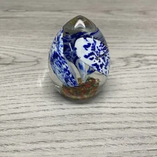 Vintage Cone Egg Glass Paperweight Orchid Dahlia Hand Blown Art 2 Small Chips