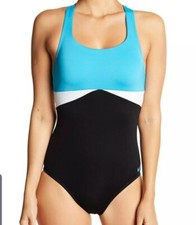 Nike Prism Crossback One-Piece Swimsuit padded bra cups teal black white Large