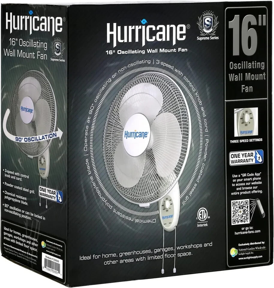 BRAND NEW- Hurricane HGC736505 Wall Mount Fan 16 Inch, Supreme Series ...