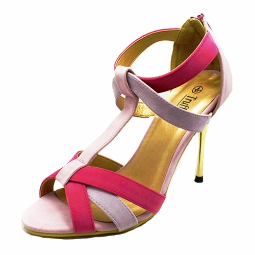 ZAPATOS DE MUJER SEÑORA TACÓN ALTO SANDALIAS PUNTERA ABIERTA CON TACONES DE METAL DORADO - Imagen 4 de 21