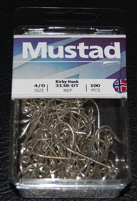 100 Mustad 3138DT Size 4/0 Saltwater Kirby Fish Hooks 3138DT-40