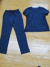 SCRUBSTAR Women  s Blue Scrub Top and Pant Set Top Size M Pants Size Small