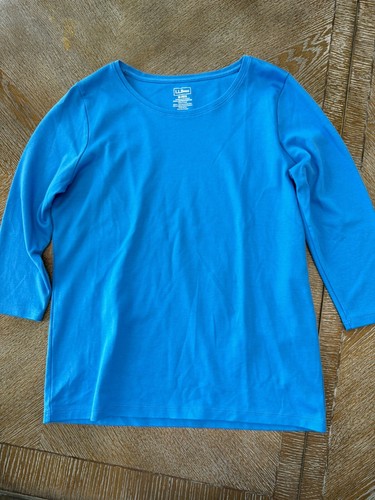 LL Bean Damen 3/4 Arm T-Shirt Rundhals 100% Baumwolle Freizeit Gr. Medium Blau