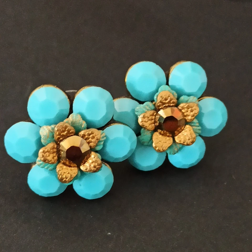 Pendientes Michal Negrin Turquesa Poste Grande Flor Con Cristales Swarovski Regalo Foto 2 de 4