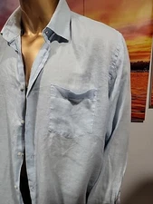 Saks Fifth Avenue 100% Linen Blue XXL Button Up Men's Shirt #R2
