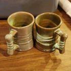 Lot Of 2 - Vtg Frankoma Coffee Mug Plainsman Green Brown Art Pottery Clay
