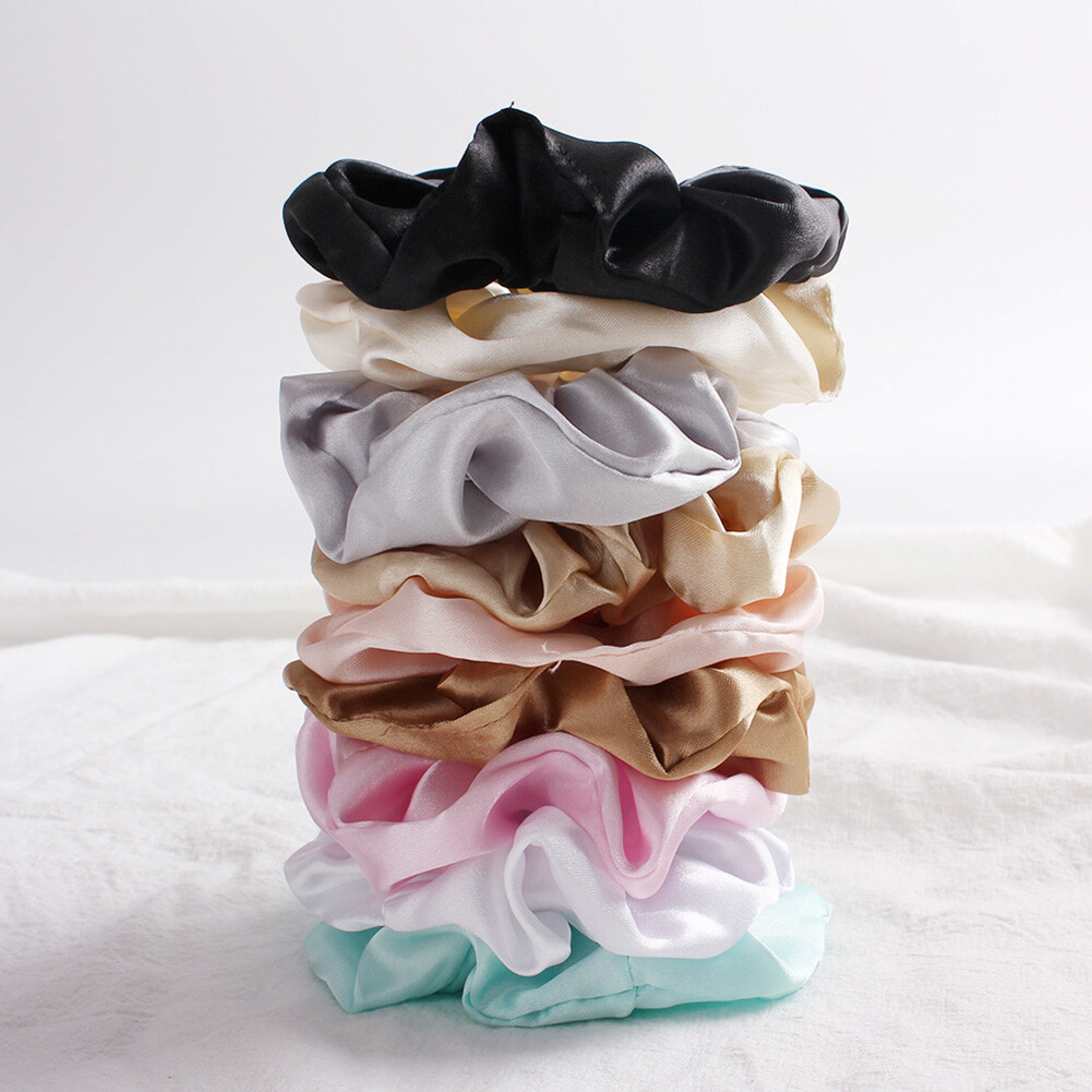 Silk Satin Scrunchies Elastic Hair Bands Solid Ponytail Ties Rope Ring