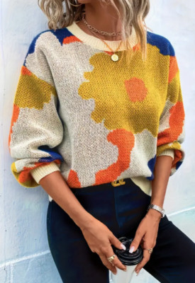Pullover mit Blumenmuster und Rundhals, lässig,Langarmpullover, Frühling -Herbst