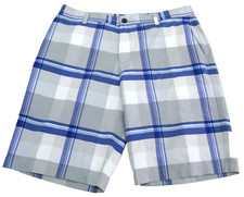 ADIDAS Men's (Size 33) Blue Purple Plaid Flat Front Bermuda Shorts 4 Pockets